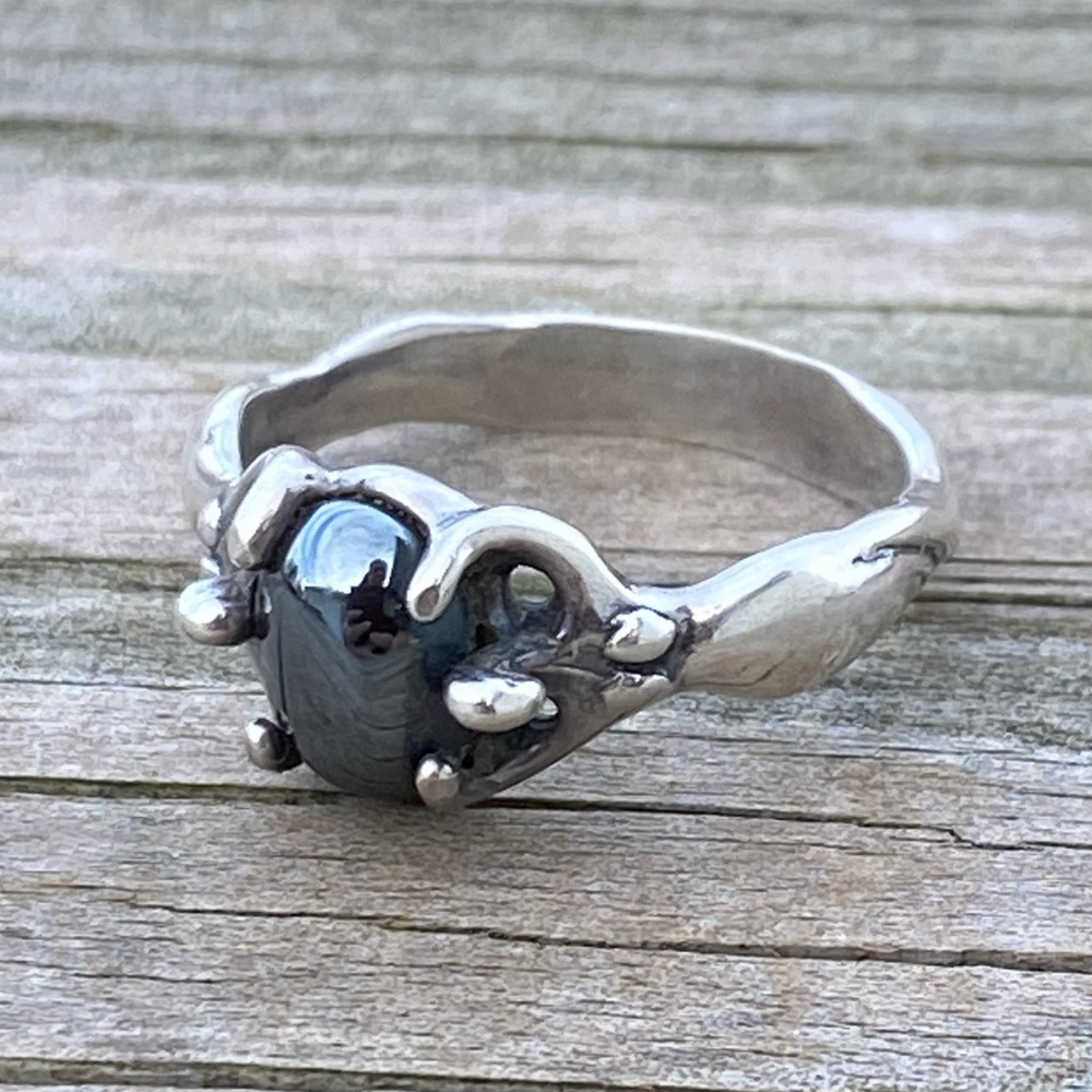 Moon Goddess Ring .925 Sterling Silver w/ genuine Hematite gemstone USA